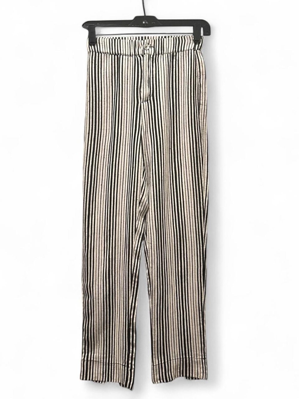 Brandy Melville Tilden Striped Pants Black White Notch Cotton Zip Button Elastic